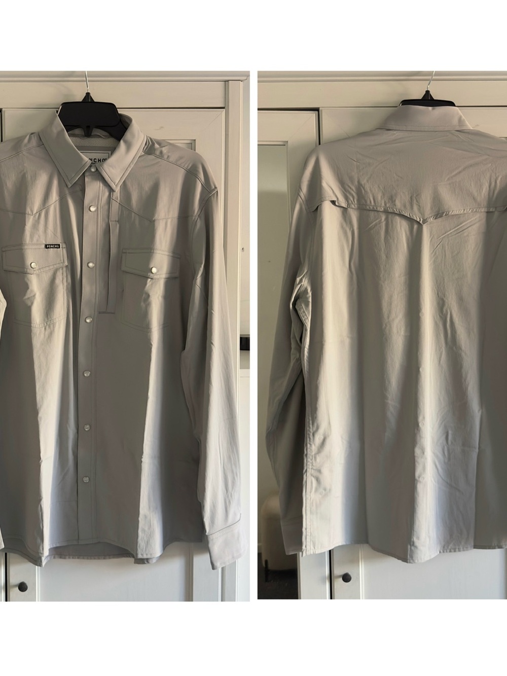 Poncho The San Saba Long Sleeve Shirt in Grey Men's Size Medium Slim Fit